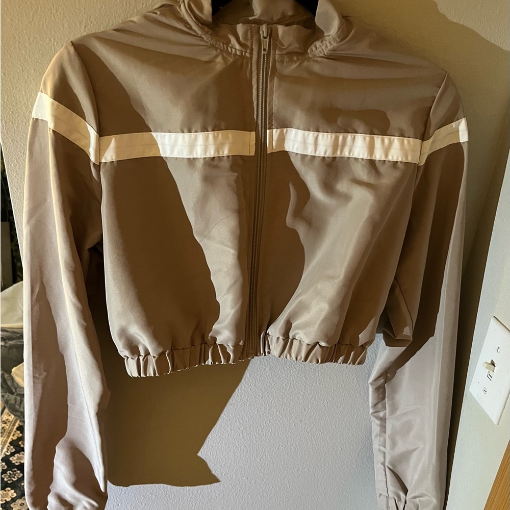 ADULT SMALL dance costume tan matching top and bottom with a stripe